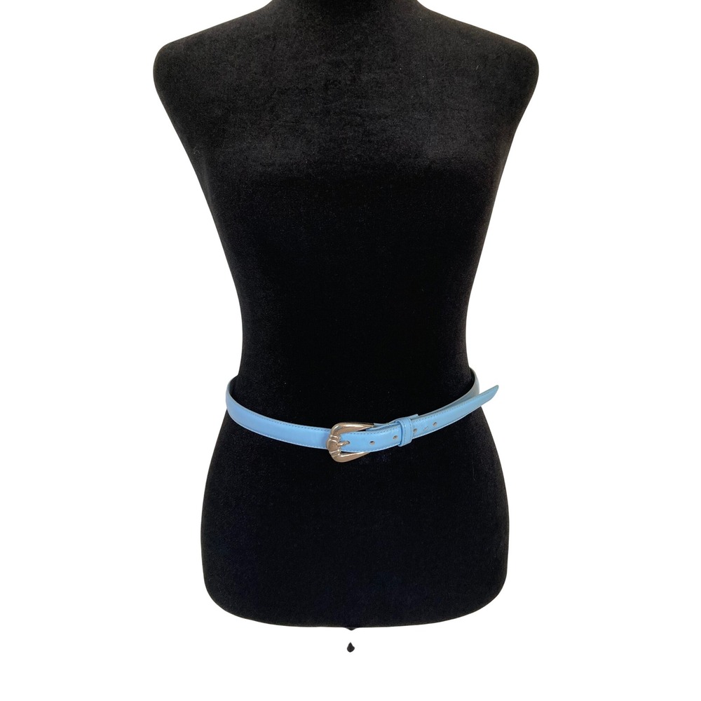 Beacon Hill Sky Blue Semi-Aniline Leather Skinny Belt Silver Western Buckle L